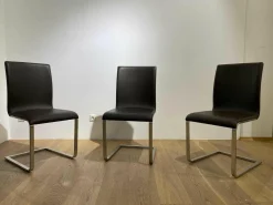 3er-Set Stuhl Lynn B106 Leder Donna Mokka 5000 Braun Gestell Edelstahl