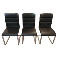 3er-Set Stuhl Lynn Bezug Leder Donna Schwarz Gestell Edelstahl Gebürstet