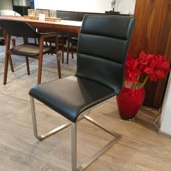 3er-Set Stuhl Lynn Bezug Leder Donna Schwarz Gestell Edelstahl Gebürstet