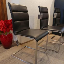 3er-Set Stuhl Lynn Bezug Leder Donna Schwarz Gestell Edelstahl Gebürstet