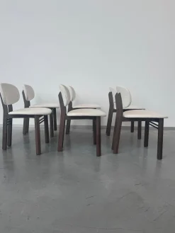 6er-Set Stuhl Med Stoff G Moss 04 R648 Beige Gestell Nussbaum Dunkel Gebeizt