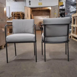 8er-Set Stuhl Mine Café Stoff Ginostra 94 Grau Geflecht PVC Schwarz Rahmen Edelstahl Gunmeta Schwarz