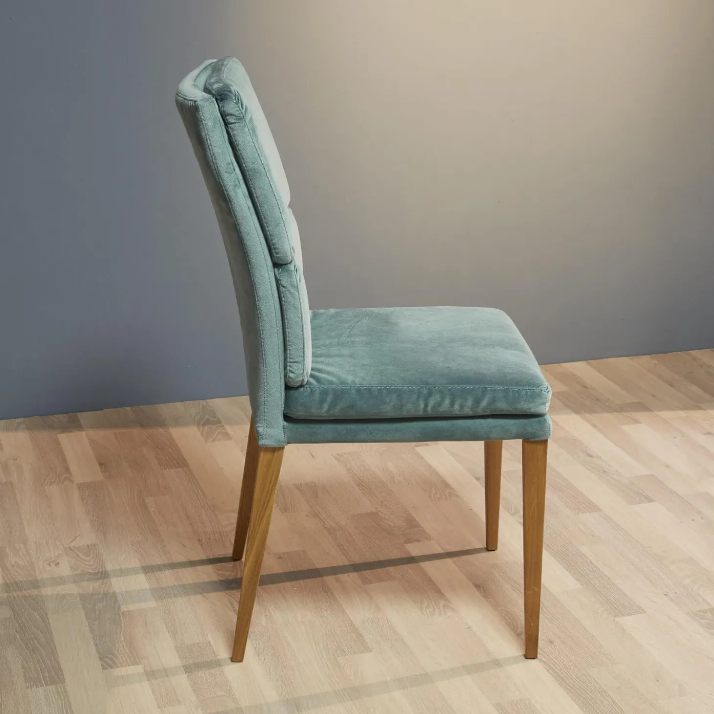 2er-Set Stuhl Mit Bank Stoff Trivisio Lugano Skyblue Gestell Eiche Bianco Geölt