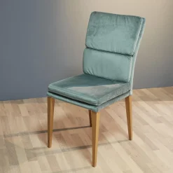 2er-Set Stuhl Mit Bank Stoff Trivisio Lugano Skyblue Gestell Eiche Bianco Geölt