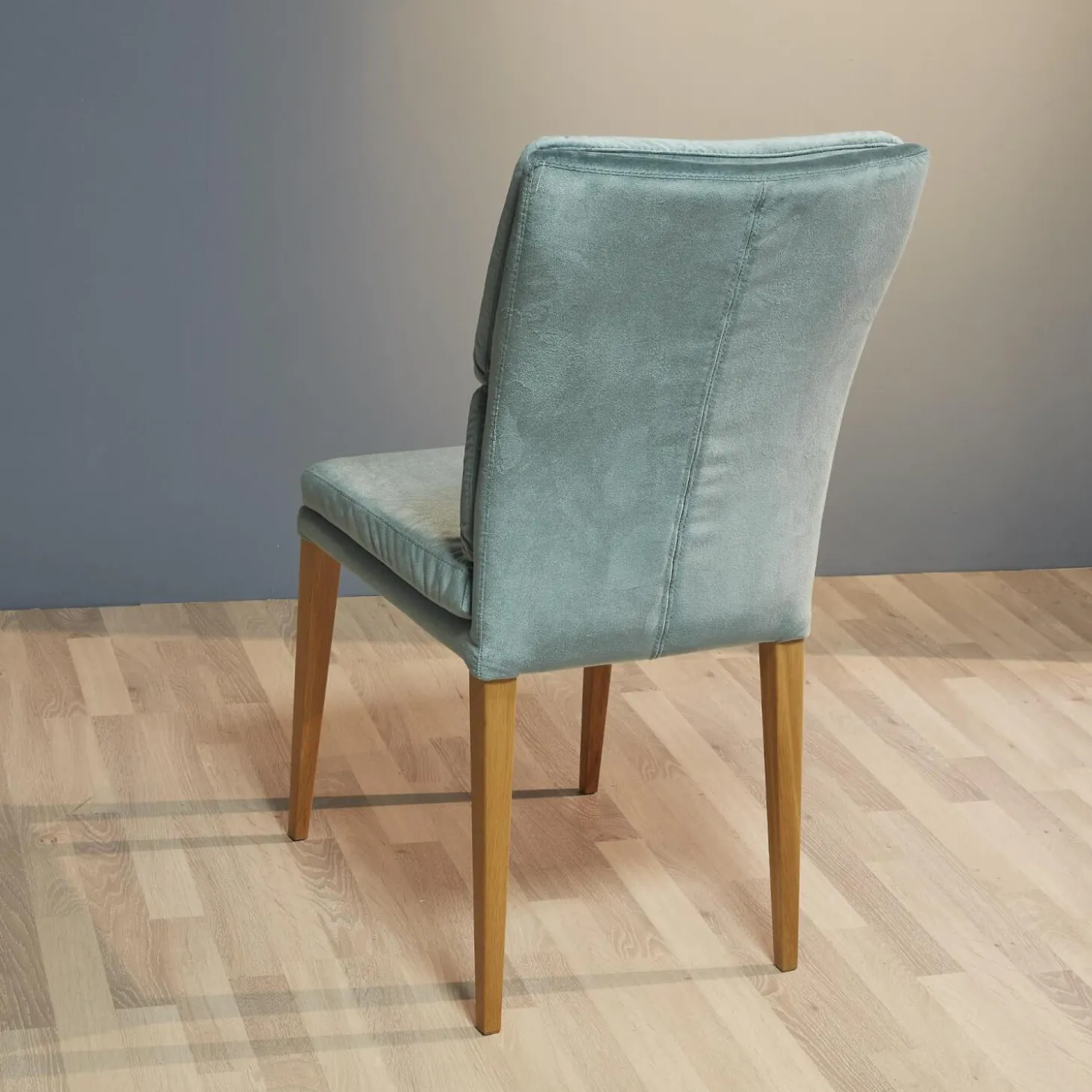 2er-Set Stuhl Mit Bank Stoff Trivisio Lugano Skyblue Gestell Eiche Bianco Geölt