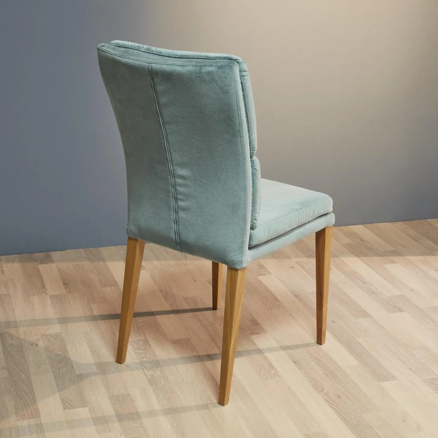 2er-Set Stuhl Mit Bank Stoff Trivisio Lugano Skyblue Gestell Eiche Bianco Geölt