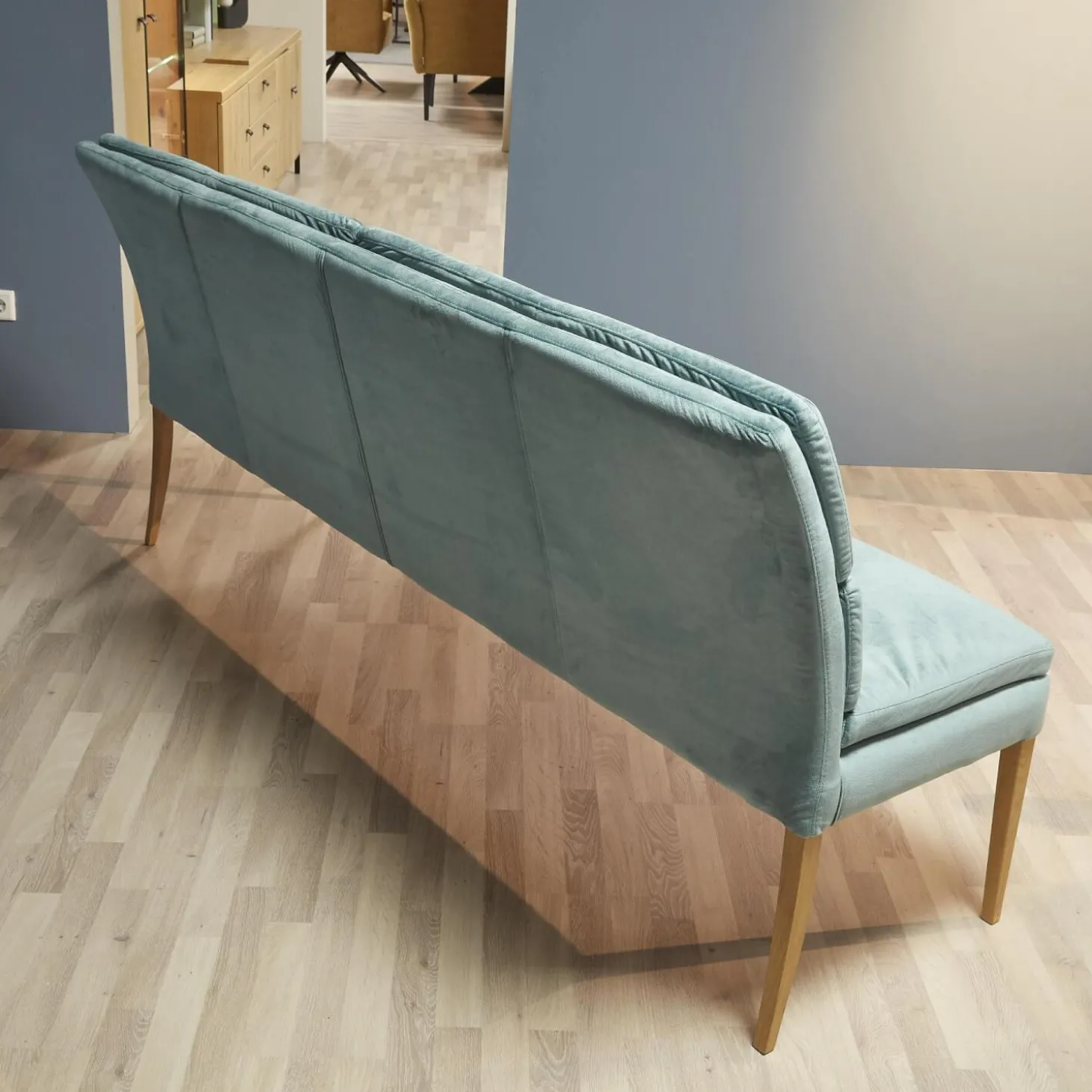 2er-Set Stuhl Mit Bank Stoff Trivisio Lugano Skyblue Gestell Eiche Bianco Geölt