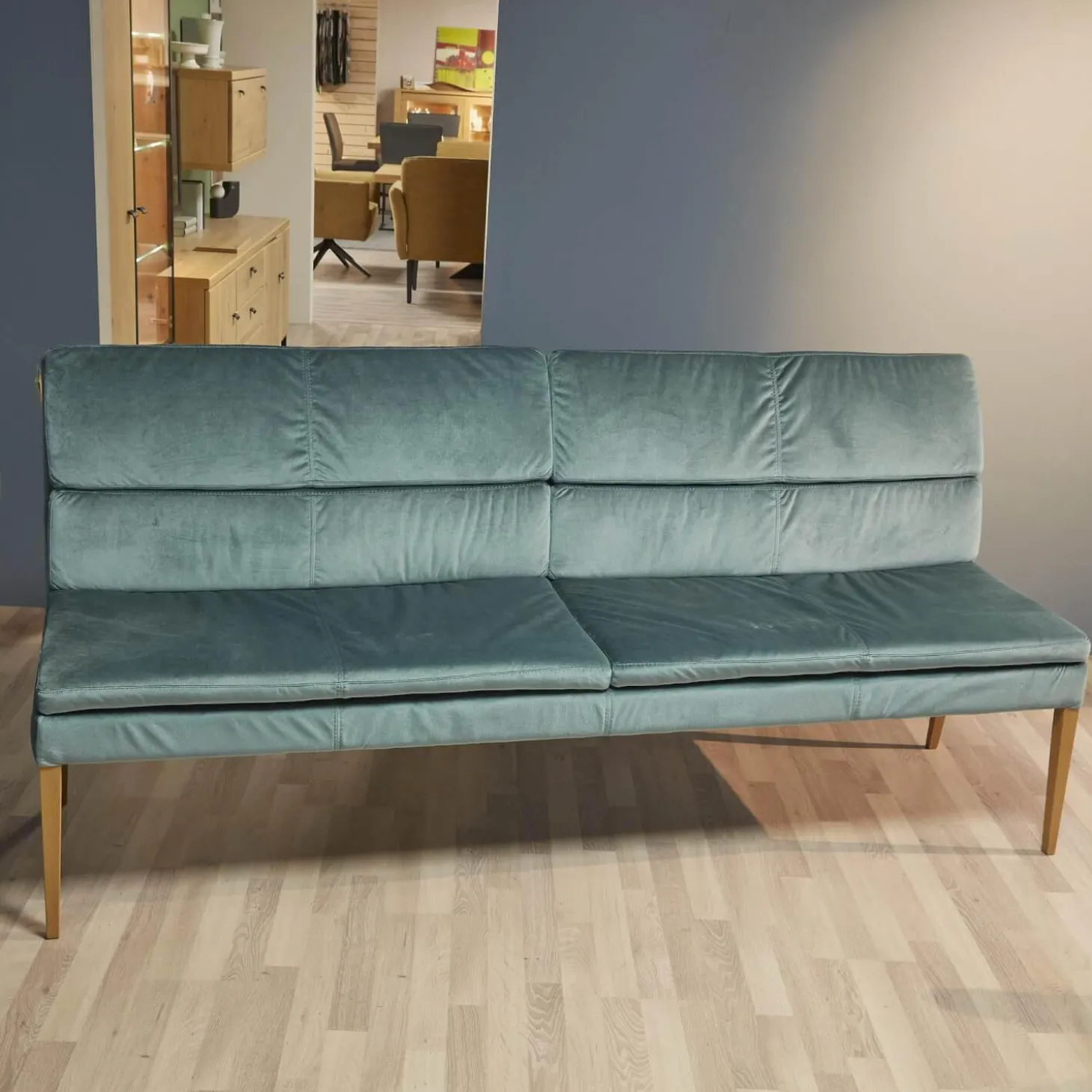 2er-Set Stuhl Mit Bank Stoff Trivisio Lugano Skyblue Gestell Eiche Bianco Geölt