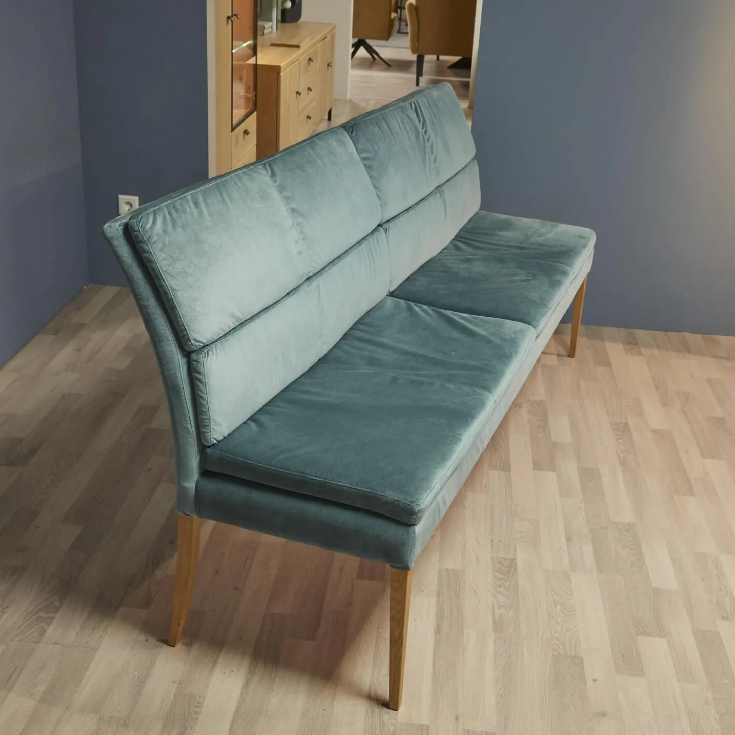 2er-Set Stuhl Mit Bank Stoff Trivisio Lugano Skyblue Gestell Eiche Bianco Geölt