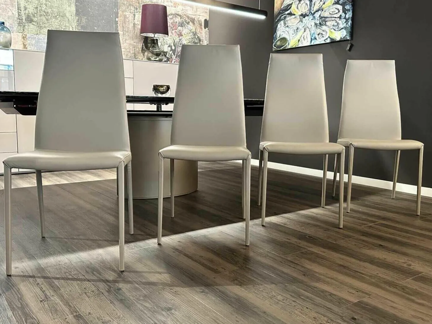 4er-Set Stuhl Norma Couture H Beige 951 Castoro mit Leder bezogen