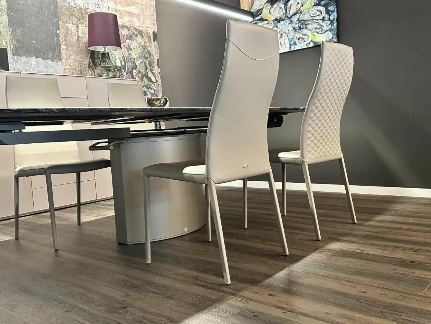 4er-Set Stuhl Norma Couture H Beige 951 Castoro mit Leder bezogen