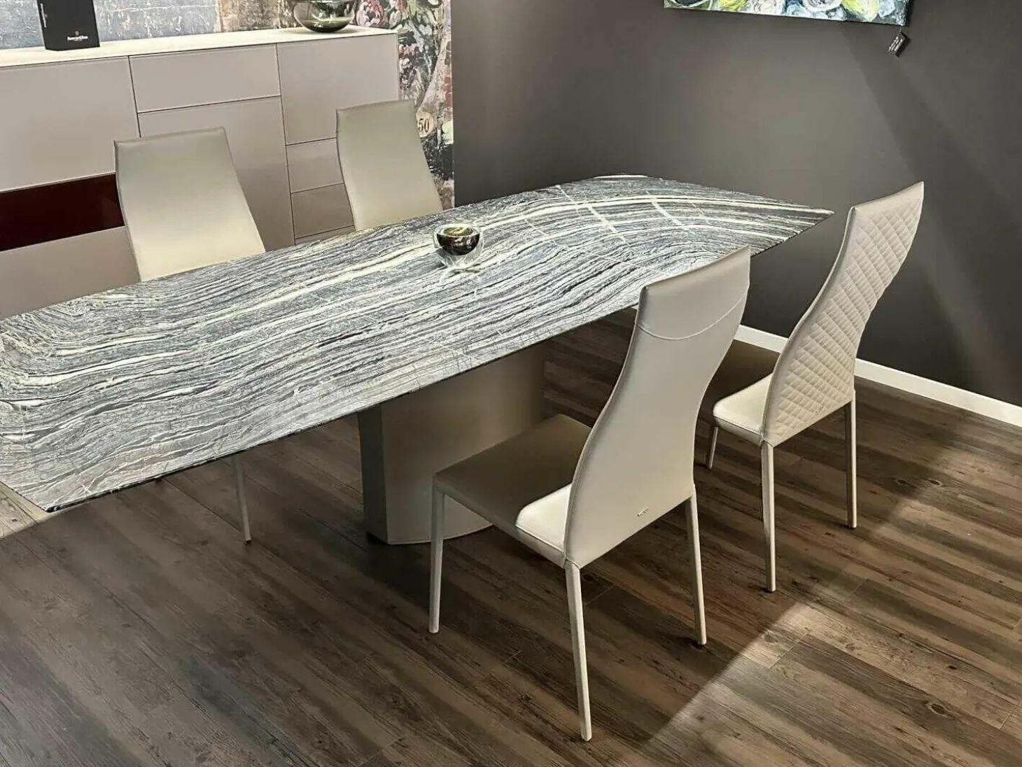 4er-Set Stuhl Norma Couture H Beige 951 Castoro mit Leder bezogen