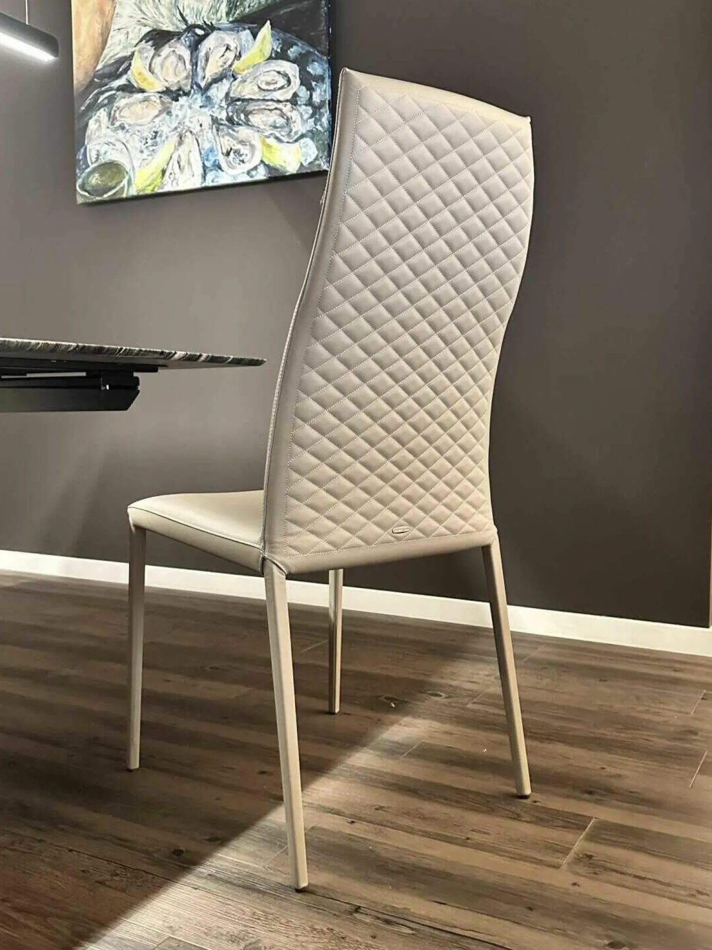 4er-Set Stuhl Norma Couture H Beige 951 Castoro mit Leder bezogen