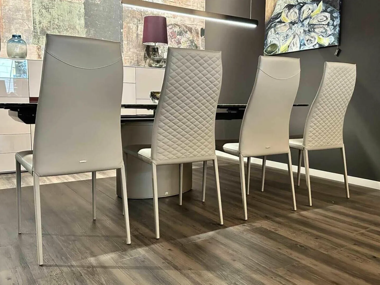 4er-Set Stuhl Norma Couture H Beige 951 Castoro mit Leder bezogen