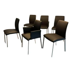 6er-Set Stuhl Oscar Leder Nature Smog Toledo Nero Schwarz Ovalruhr Fuß Edelstahl Matt