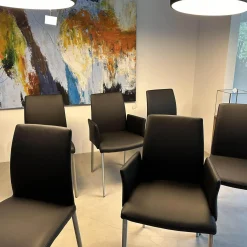 6er-Set Stuhl Oscar Leder Nature Smog Toledo Nero Schwarz Ovalruhr Fuß Edelstahl Matt