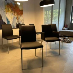 6er-Set Stuhl Oscar Leder Nature Smog Toledo Nero Schwarz Ovalruhr Fuß Edelstahl Matt