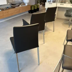 6er-Set Stuhl Oscar Leder Nature Smog Toledo Nero Schwarz Ovalruhr Fuß Edelstahl Matt