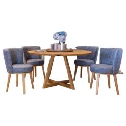 4er-Set Stuhl Polo Cocktail Stoff Taylor 1771-151 Blau Gestell Eiche Massiv