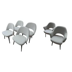 6er-Set Stuhl Saarinen Kollektion Relax Bezug Stoff Dream 201DR Ivory Creme Stuhlbeine Eiche Ebenholz Gebeizt