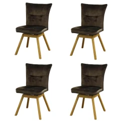 4er-Set Stuhl Sion Stoff Vintage Veloursoptik Anthrazit Gestell Eiche Massiv Lackiert