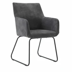 6er-Set Stuhl Stoff Colorado Leder Barca Anthrazit Kontrastnaht Schwarz