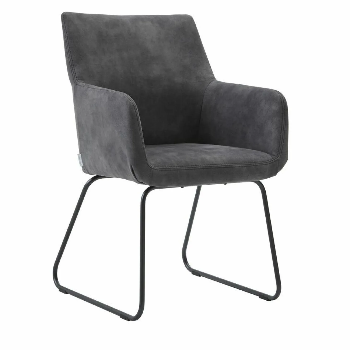 6er-Set Stuhl Stoff Colorado Leder Barca Anthrazit Kontrastnaht Schwarz