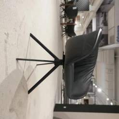 5er-Set Stuhl Trevio Leder Schwarz Stoff Grau Drehgestell Metall Schwarz