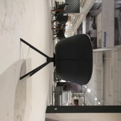 5er-Set Stuhl Trevio Leder Schwarz Stoff Grau Drehgestell Metall Schwarz