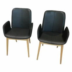 2er-Set Stuhl Urbino Stuhl Leder Massiv Nero Füße Eiche Natur mit Armlehne