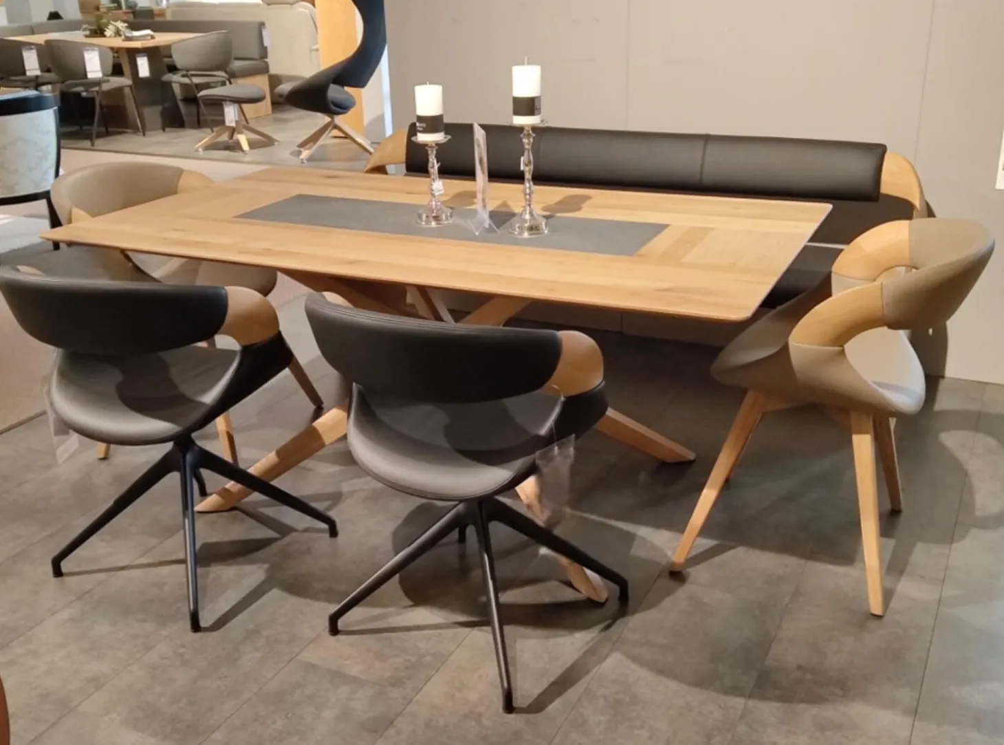 4er-Set Stuhl V-Alpin Leder SAGP76 Schwarz Und SAGP78 Stone Grau Gestell Eiche Altholz