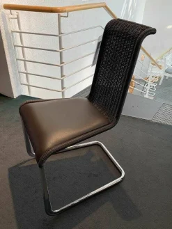 4er-Set Stuhlgruppe B 20 I Leder Schwarzbraun Geflecht Schwarzbraun Gestell Verchromt