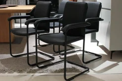 4er-Set Stuhlgruppe D14 Leder PG I Schwarz Gestell Stahlrohr Schwarz Pulverbeschichtet