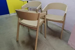 3er-Set Stuhlset Cover Armchair Refine Leder Stone Graubeige Gestell Lackierte Buche