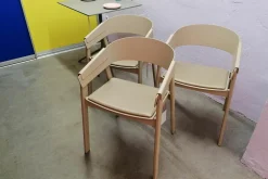 3er-Set Stuhlset Cover Armchair Refine Leder Stone Graubeige Gestell Lackierte Buche