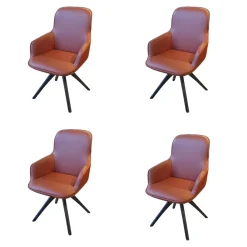 4er-Set STU-VF 671 Leder Medium Kupferbraun Gestell Eiche Gebeizt Schwarz