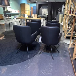 6er-Set Vierfußstuhl Leder Polo 1045 Schwarz Gestell Schwarz Drehbar Inklusive Filzgleiter