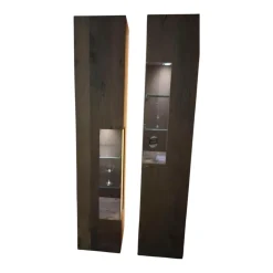 2er-Set Vitrine Cosmo Eiche Rustico Stone Braun Grau Inklusive LED Beleuchtung