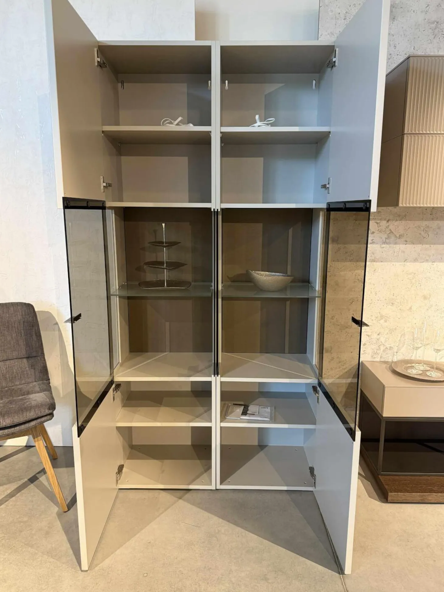 2er-Set Vitrine Fena Lack Seidengrau