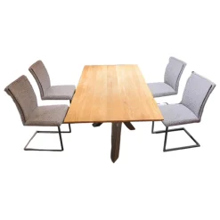 6er-Stuhlset Floriana 2 Armlehnenstühle 4 Freischwinger Leder Sierra Walnut Braun Stoff Oasis Wood