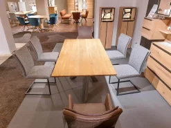 6er-Stuhlset Floriana 2 Armlehnenstühle 4 Freischwinger Leder Sierra Walnut Braun Stoff Oasis Wood