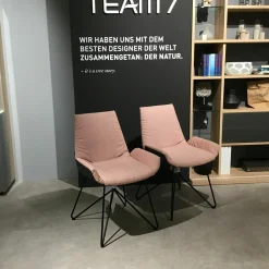 6er-Stuhlset Lui Außen Leder Anthrazit Innen Stoff Canvas Rose