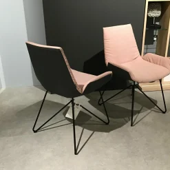 6er-Stuhlset Lui Außen Leder Anthrazit Innen Stoff Canvas Rose