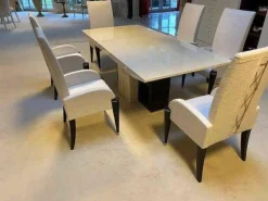 6er-Stuhlset Ouvertüre Stoff Creme Matt Füße Schwarz Lackiert