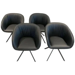 4er-Stuhlset Trevor Alva Leder Schwarz mit Drehfunktion