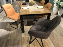 Essgruppe 434017 Sessel Stoff 746 Storm Grey Grau Stuhl Stoff 749 Cognac Braun Tisch Eiche Havanna Nachbildung Füße Schwarz
