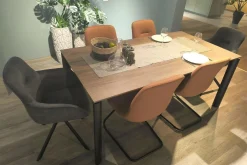 Essgruppe 434017 Sessel Stoff 746 Storm Grey Grau Stuhl Stoff 749 Cognac Braun Tisch Eiche Havanna Nachbildung Füße Schwarz