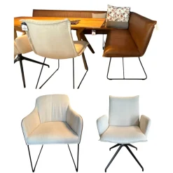 Essgruppe 3 Stühle Und Eckbank Mason Leder Rawhide Cognac Braun Und Stoff Lisboa 5 Beige Gestell Schwarz, inkl. Tisch