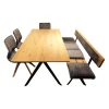 Essgruppe 45225 Tisch Wildeiche Massiv Natur Gestell Metall Lack Schwarz 2140 Stühle Und Bank 663 66SN Wildeiche Natur Effekt Lack Amour 12201 Dark Grey Grau Rücken Stoff Forza 12305 Gestell Metall