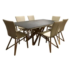 Essgruppe Aiden Und Acos Eiche Massiv Natur Gewachst Leder Genua Ivory Creme